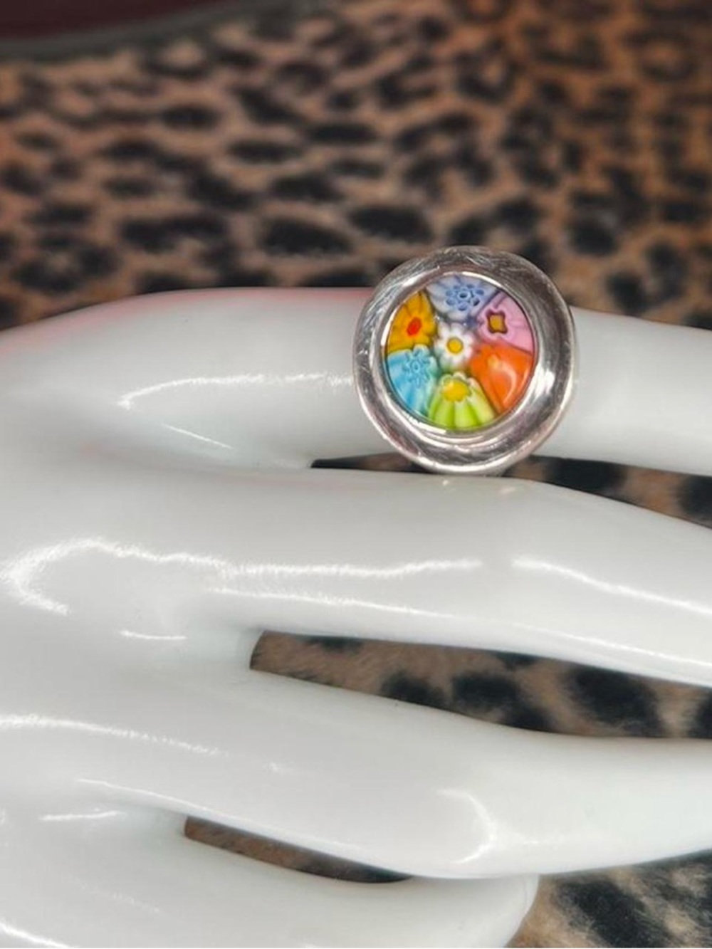 Vintage Alan K 925 Millefiori Murano glass ring